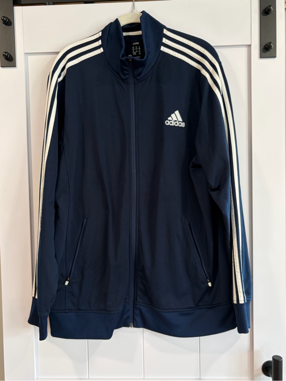 Adidas Men’s Navy Blue Track Jacket with White Stripes XL